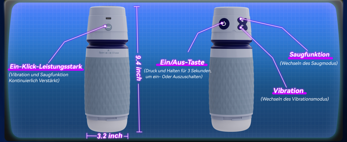 Секс-іграшка для чоловіків Eanatoys Masturbieren: 3 соски, 4 вібратори, реалістична вагіна, імітація оргазму, сірий колір