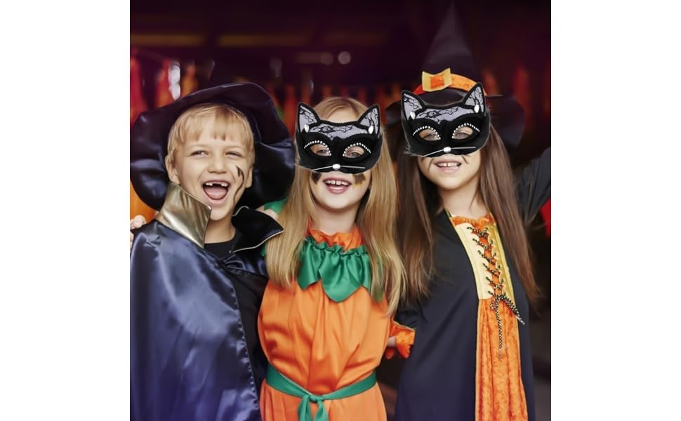 Маска котячого обличчя Holibanna для Хелловіну, 8 шт. - чорна маска, маска для карнавалу, плюшеві маски з мереживом