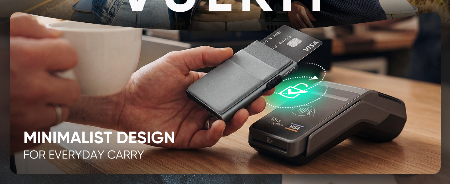 Стильний металевий гаманець для карток VULKIT з RFID-захистом, EDC-відсіками та вікном для ID, темно-синій