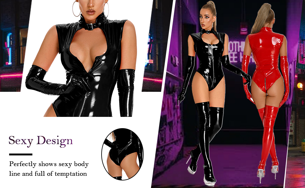 Боді SEAUR для жінок: обтягуючий catsuit з блискавкою, чорний (38)