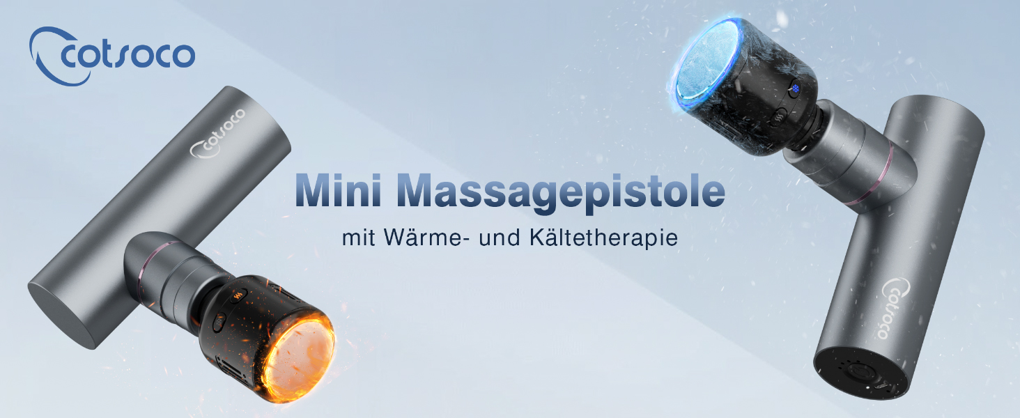 Перкусійний масажер cotsoco Mini Massage Gun з функціями підігріву та охолодження, металевий корпус, 5 насадок для глибокого масажу м'язів, сірий