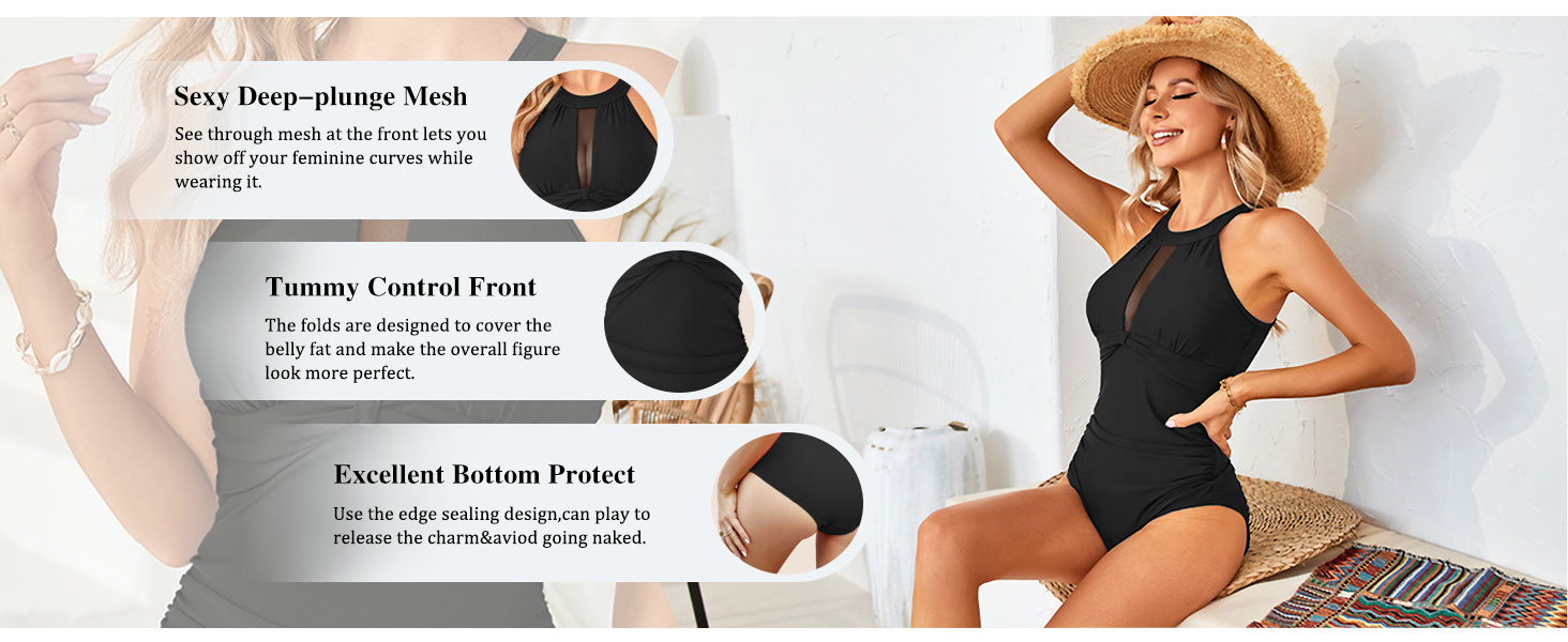 Купальник жіночий YNIQUE з пуш-ап, мереживний, для корекції живота, розмір L, чорний