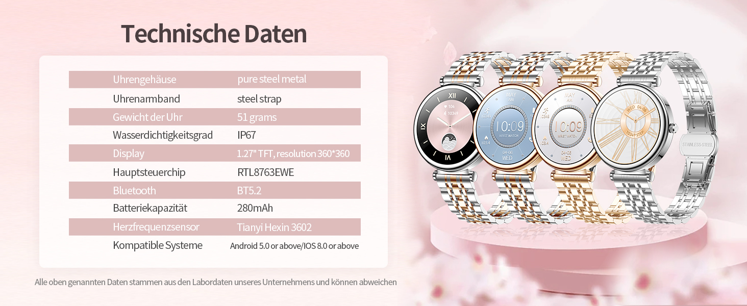 Смарт-годинник для жінок Rose Gold: водонепроникний фітнес-трекер з кольоровим екраном 1.27