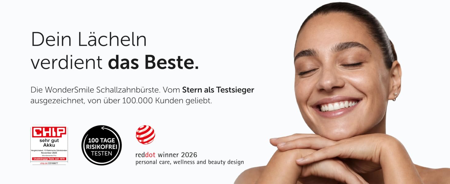 Електрична зубна щітка WonderSmile Schallzahnbürste Pro IPX8, 4 програми, з зарядним пристроєм та смарт-насадкою, біла