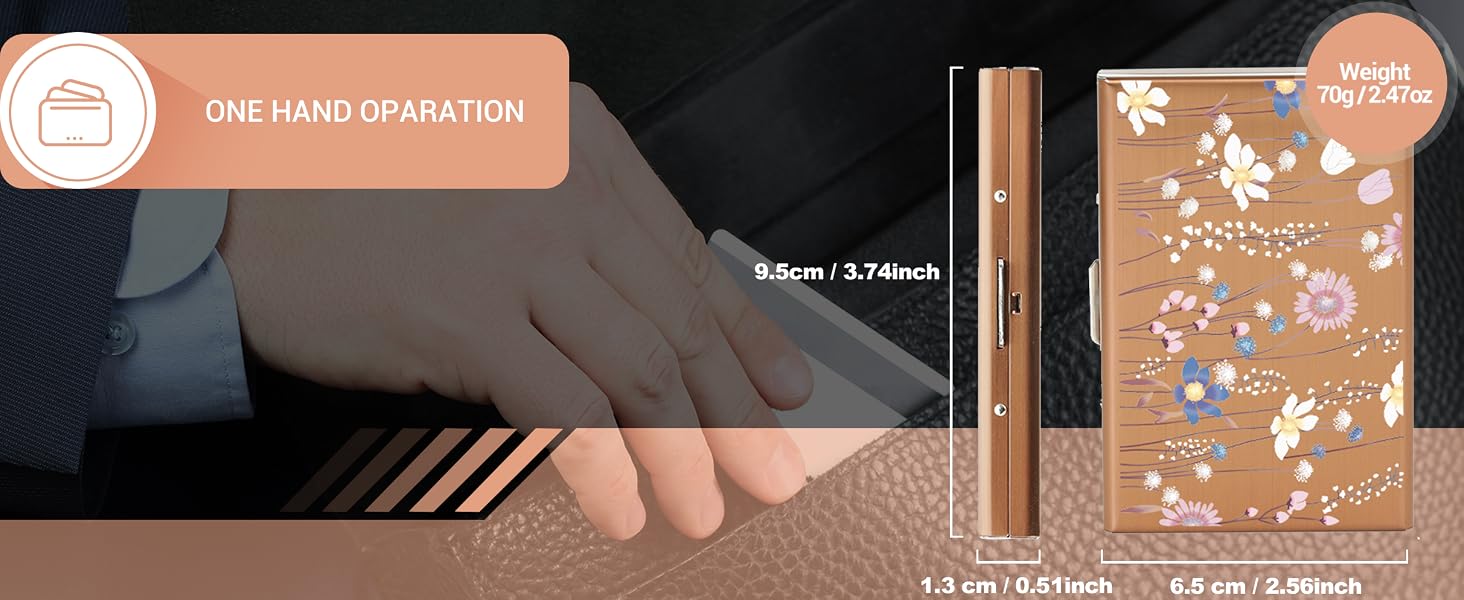 Ультратонкий металевий картхолдер з RFID-захистом від скіммінгу, гаманець для кредитних карток на 6 слотів, колір Rosegold з квітковим принтом, унісекс