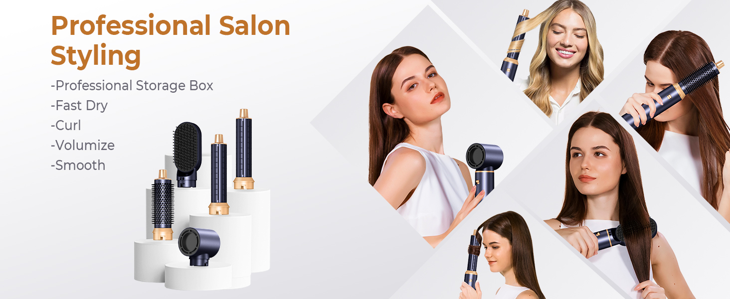 Мультистайлер для волосся 5 в 1 UKLISS Airstyler: фен, вирівнювач, гофре та круглі щітки для укладки, чорний з синім