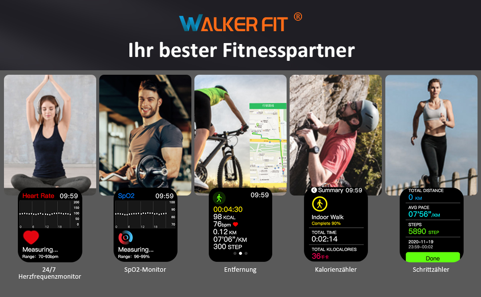 Смарт-годинник WalkerFit A1 Фітнес-трекер з монітором серцебиття та сну, крокомір, водонепроникність IP68, сенсорний екран 1.7