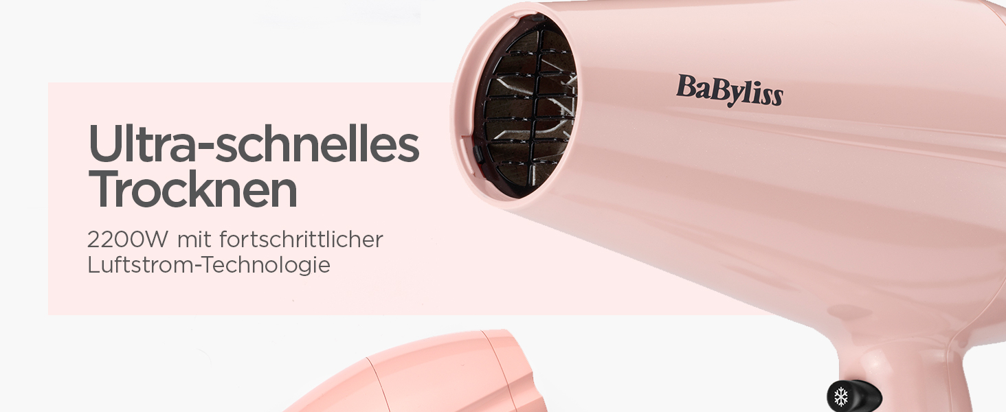 Фен для волосся BaByliss Rose Blush 5337PRE, 2200 Вт, з іонною технологією, 3 температурні та 2 швидкісні режими, рожевий