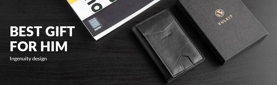 Чоловічий шкіряний картхолдер VULKIT з RFID/NFC захистом, тонка гаманець-портмоне на 10 карток, темно-синій