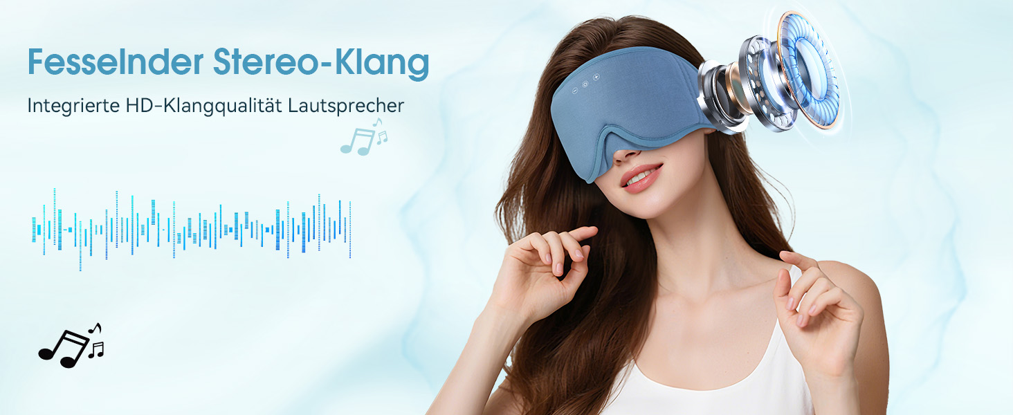 Bluetooth маска для сну LOVE EYE для тих, хто спить на боці, з ультратонкими навушниками, дихаюча бавовняна тканина, синя