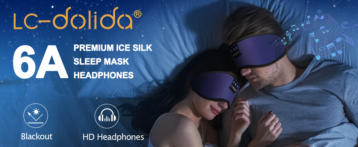Маска для сну з Bluetooth-навушниками LC-dolida V5.4, дихаюча бавовняна маска для очей з мікрофоном для подорожей, йоги та медитації, HiFi звук, 15 годин роботи, синя