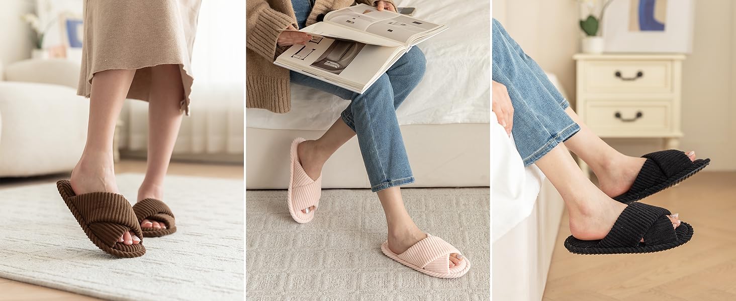 Жіночі домашні капці GOEWY з ефектом пам'яті (Memory Foam), текстильні тапочки з відкритим носком та бантом, протиковзальна підошва, рожеві, розмір 36/37 EU