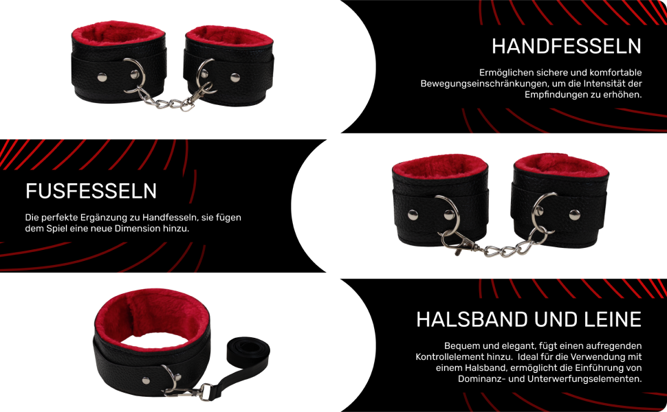 Набір для бонджа 18 предметів: фетши, наручники, маска для очей. SM-набір для початківців та досвідчених, чорний/червоний