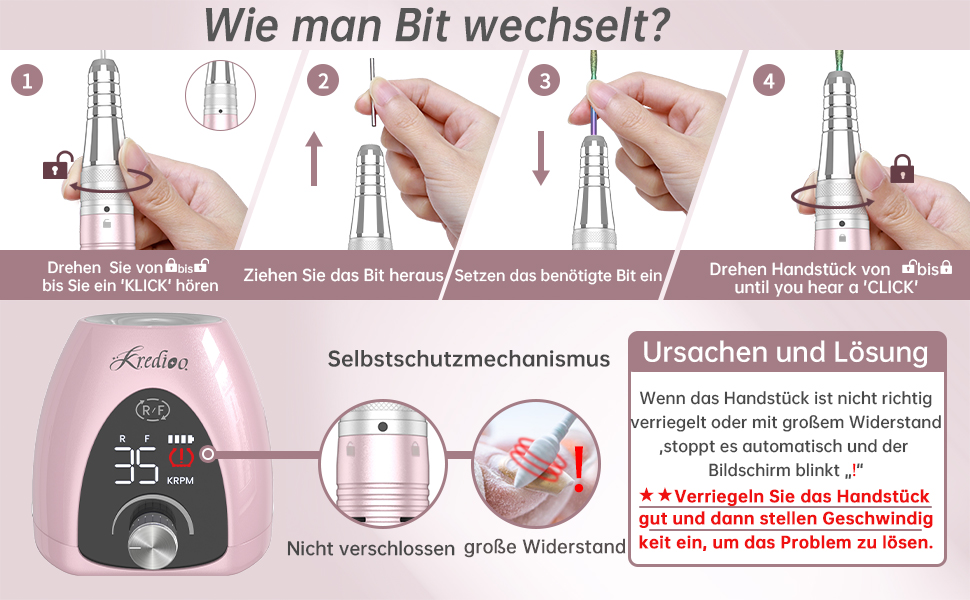 Апарат для манікюру та педикюру електричний Nagelfräser 35000 об/хв, акумуляторний фрезер з LED-дисплеєм, педаллю та набором 6-в-1 для гель-нігтів, салонів та початківців