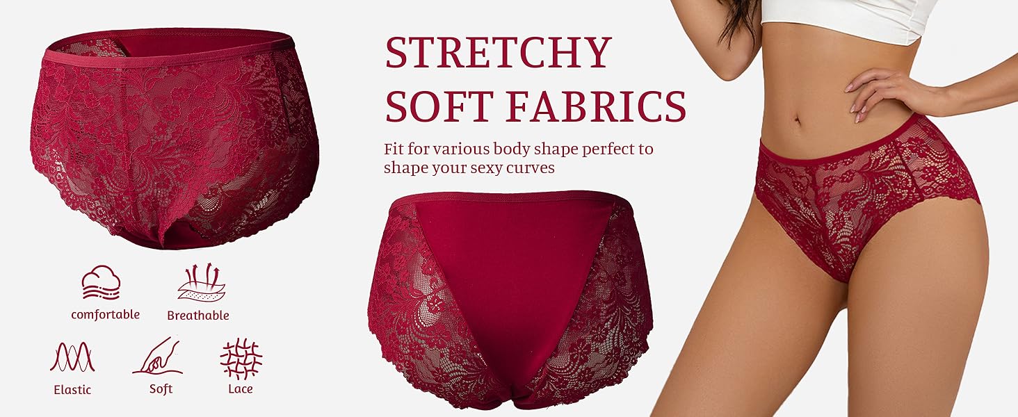 Сліпекс жіночі мереживні, безшовні, великі розміри, 6 шт. (чорний*2, червоний*2, рожевий*2)