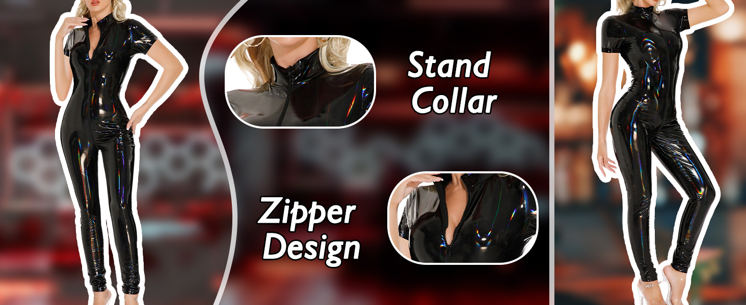 Комбінезон латекс чорний, жіночий, облягаючий, з короткими рукавами, для клубу, XS-XL