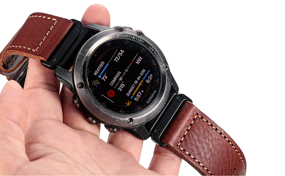 Шкіряний ремінець для годинників Garmin 22мм — Retro Vintage (чорний з чорною прошивкою) для Fenix, Forerunner, Vivoactive, Approach, MARQ, Quatix, D2