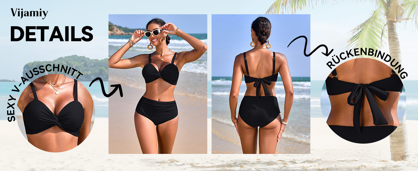 БІКІНІ жіночий комплект з високою талією, шорти з животом, пуш-ап, двочастинний купальник, сексуальний V-подібний виріз, модна пляжна мода, чорний