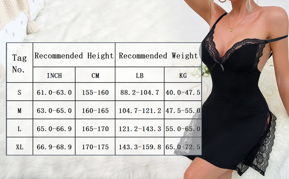 Babydoll для жінок: сексуальна нічна сорочка з вирізами та розрізом, мереживна піжама, чорний колір, розмір S