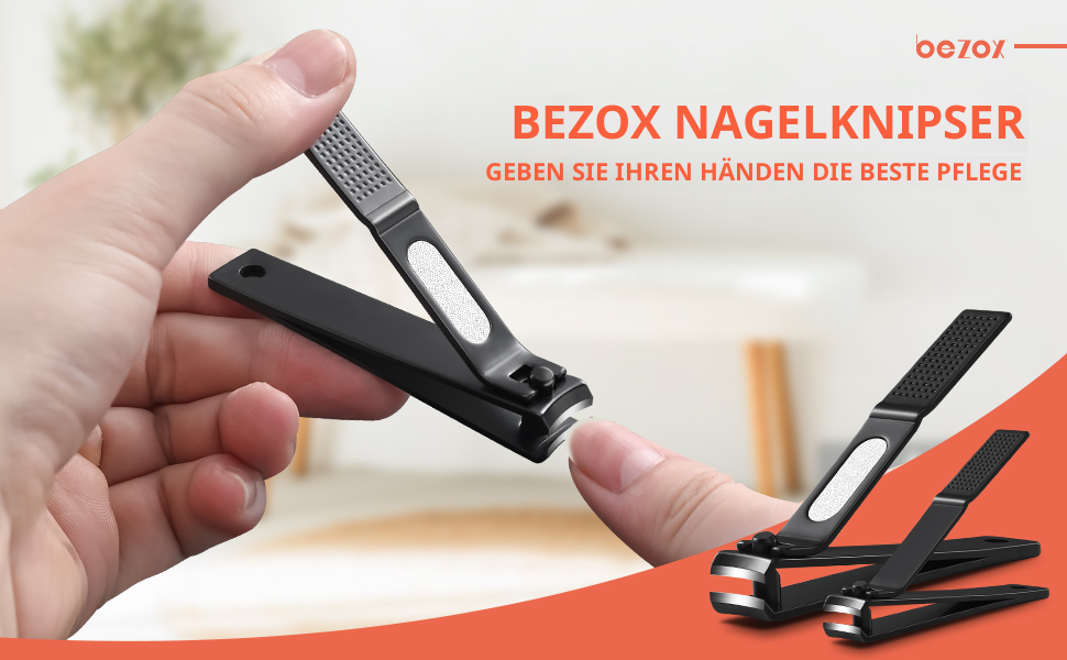 Кніпсер для нігтів BEZOX з контейнером для збору стріжок, ергономічний кусачки для нігтів рук та ніг з напильником, нержавіюча сталь (глибокий чорний)