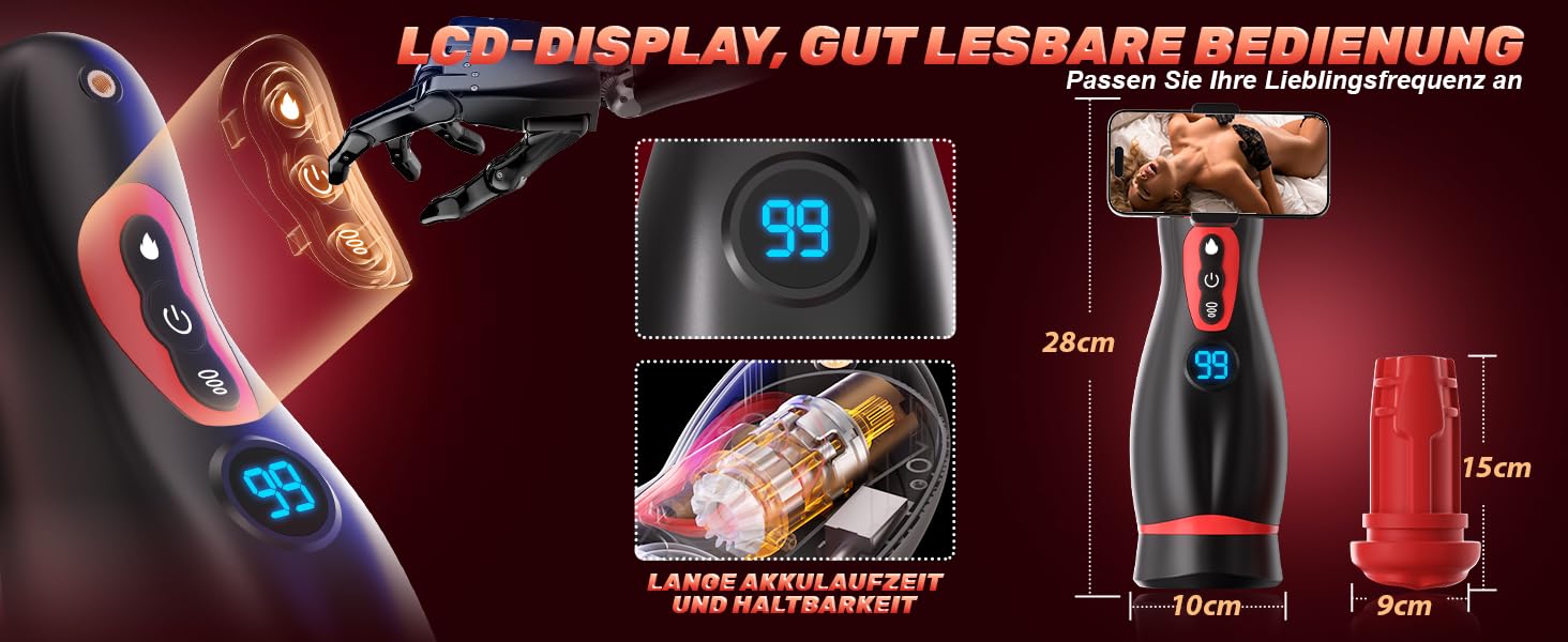 Електричний вібратор для чоловіків 6-в-1 з функцією тримача для телефону, реалістичною ротовою порожниною та керуванням через додаток