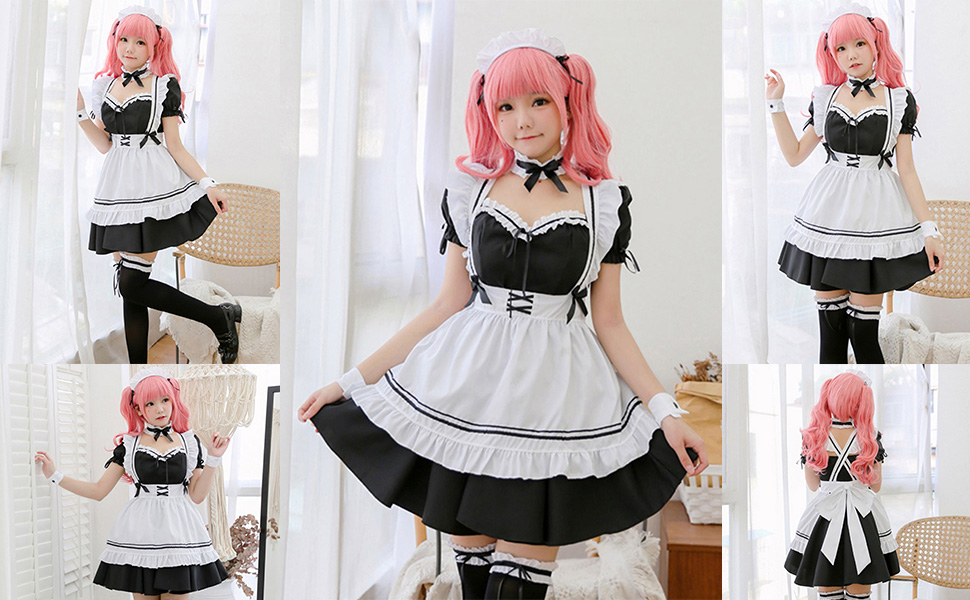 Костюм горничної в стилі аніме, чорний, XL. Комплект для косплею та Хелловін