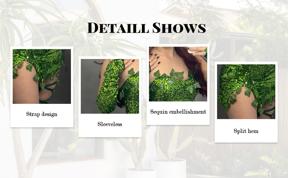 Костюм Іва Повзучого (Green Ivy) від GPLOPEEY: Сексуальний костюм для жінок з листями, без рукавів, з паєтками та рукавичками. Розмір L