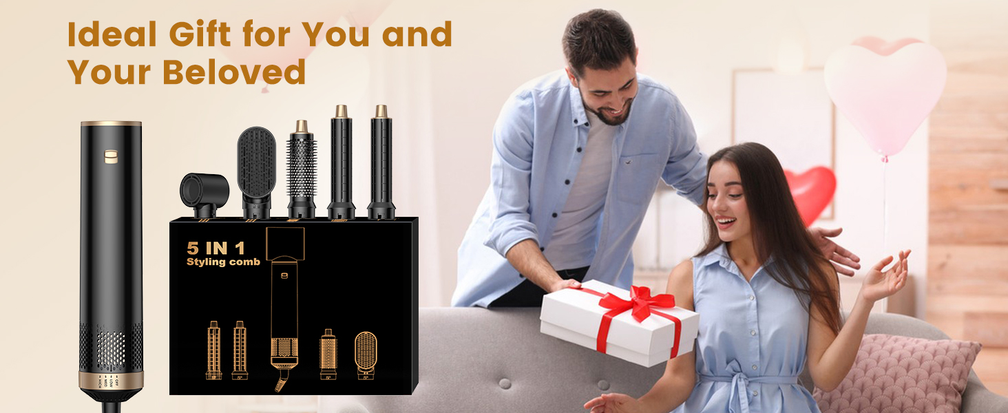Стайлер для волосся 5 в 1 UKLISS Airstyler Pro: багатофункціональний набір для сушіння та укладки (фен, брашинг, гофре, вирівнювач), 1000 Вт, чорний