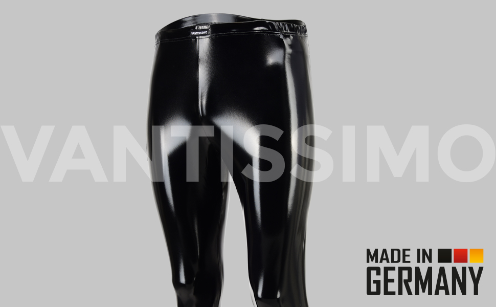Чоловічі шкіряні лосини Vantissimo, виготовлені в Німеччині. Чорні лосини-легінси з лакофарбовим покриттям, облягаючого крою. Шкіряні лосини, лосини-мегінги, лосини з ефектом мокрого блиску, лакові лосини (S, чорний лак)