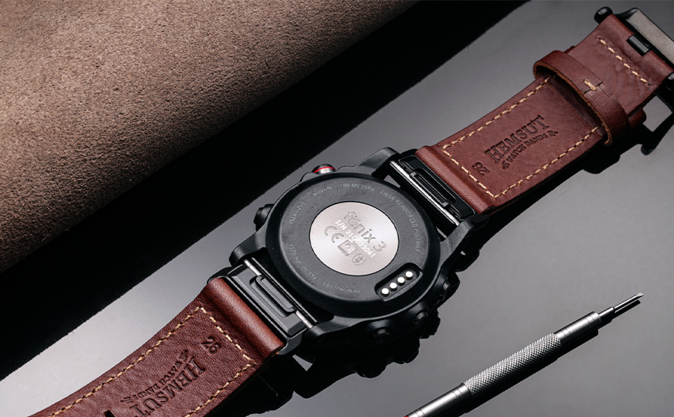 Шкіряний ремінець для годинників Garmin 22мм — Retro Vintage (чорний з чорною прошивкою) для Fenix, Forerunner, Vivoactive, Approach, MARQ, Quatix, D2