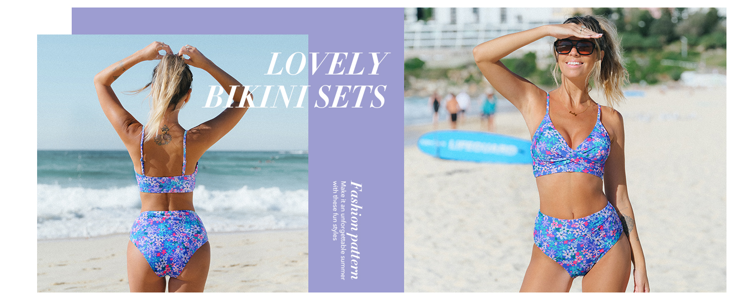 CUPSHE Бійкіні для жінок: Розрізний топ, висока талія, купальник, двочастинний, чорний/зелений