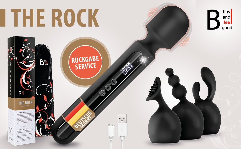 Вібратор для жінок THE ROCK XXL - Magic Wand. Потужний вібратор з преміум-силікону. Іграшки для дорослих, масажер для тіла, секс-іграшки для пар. Чорний колір.