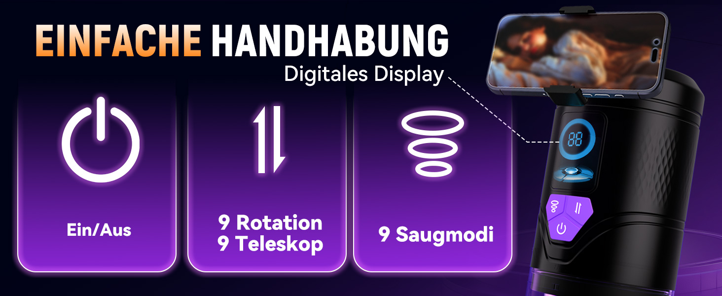 Електричний мастурбатор для чоловіків з 9 режимами, ротацією та вакуумом, з тримачем для телефону та імітацією ротової порожнини