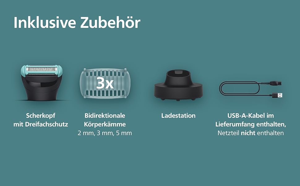 Триммер для чоловіків Philips Bodygroom Series 5000 BG5485/30 для тіла та інтимних зон, водонепроникний, 100 хв роботи, з 3 насадками та зарядним пристроєм