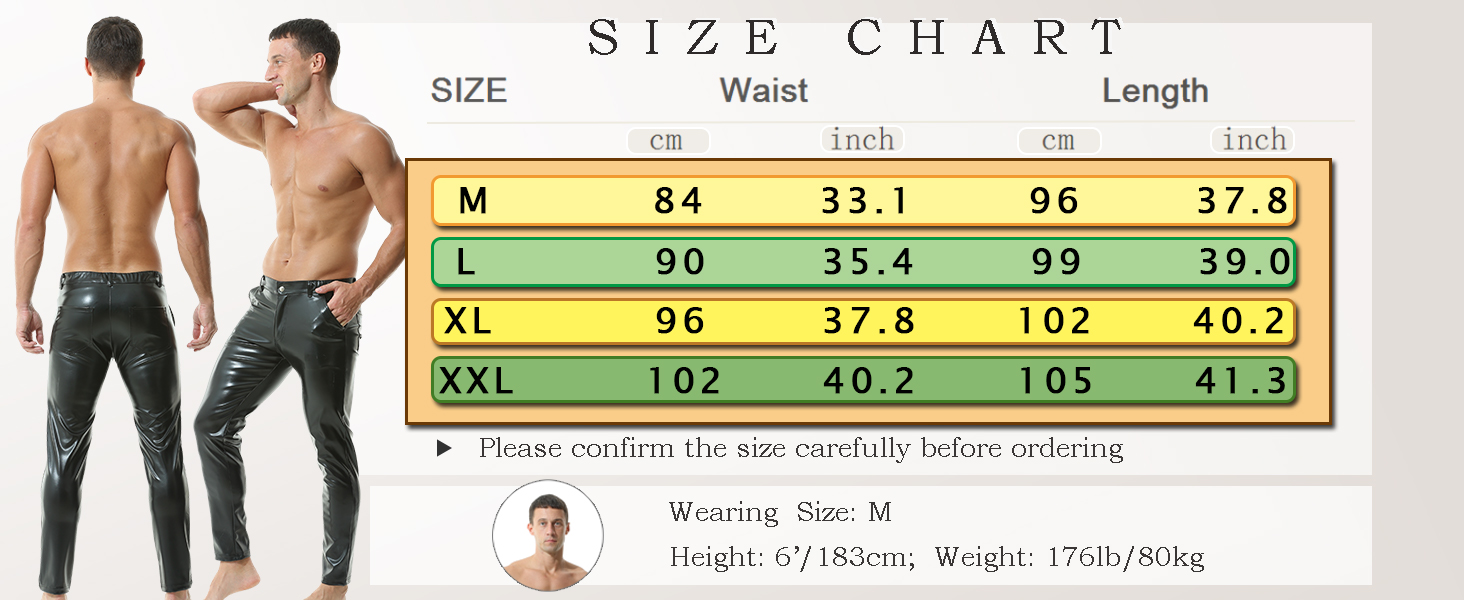 Чоловічі штани з екошкіри QiaTi - стильні прямі штани з еластичною тканини для мотоциклів та нічного клубу, чорного кольору, розмір L