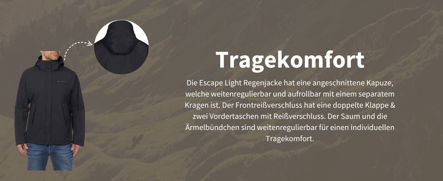 Чоловіча вітро- та водонепроникна куртка VAUDE Escape Light Jacket, дихаюча легка куртка для дощу, чорна, розмір 4XL