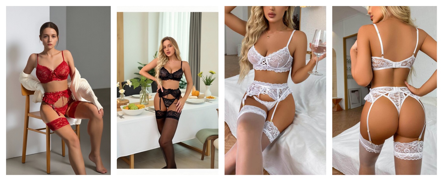 Сексуальний жіночий комплект спідньої білизни з стріжками: мереживний бюстгальтер push-up та труси G-string, висока талія, V-подібний виріз, білий, XXL