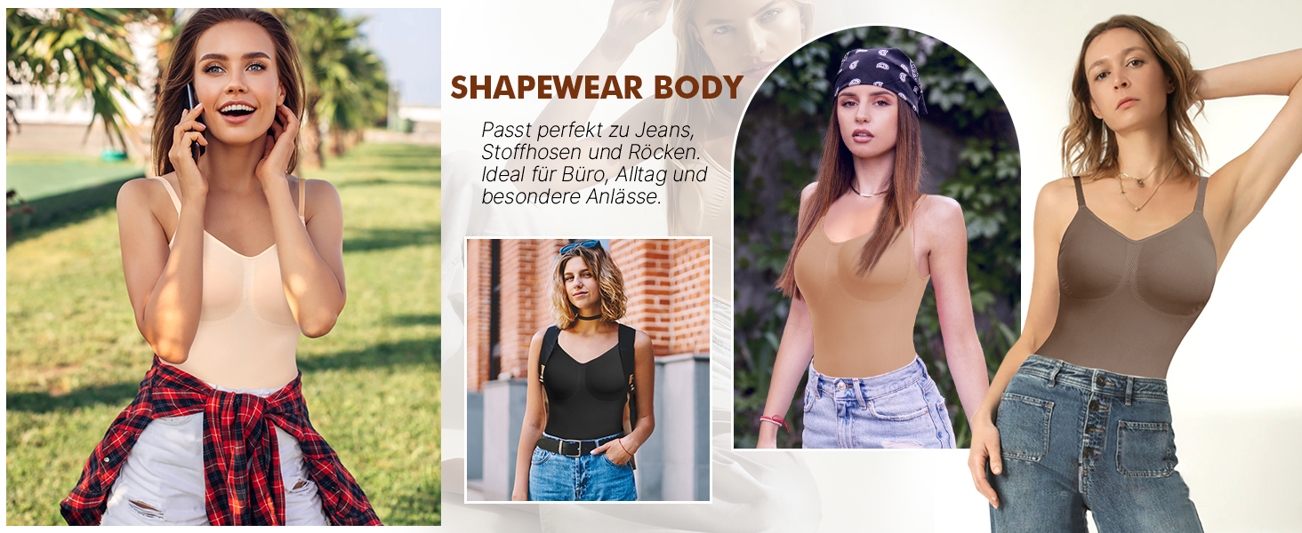 Коригуючий боді для жінок Werena Shapewear — безшовний утягуючий одяг для живота та стегон, формуючий боді-шорти з регульованими бретелями, чорний, розмір L
