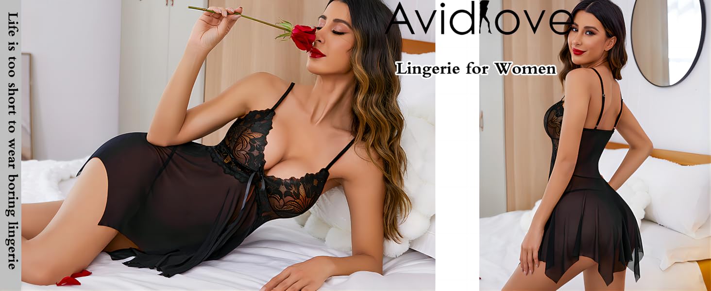 Нічна сорочка Avidlove для жінок, мереживна піжама babydoll, великий розмір, біла