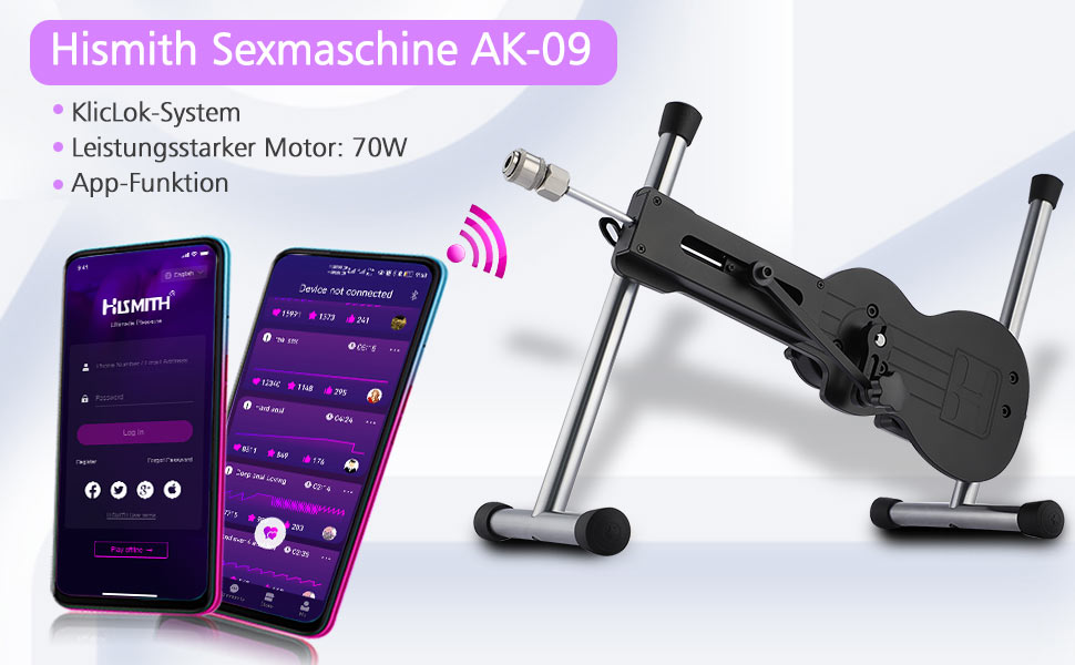 Інтимна іграшка Hismith Mini Fickmaschine: сексуальна машинка з дildo, керування через APP, система KlicLok, для жінок та чоловіків