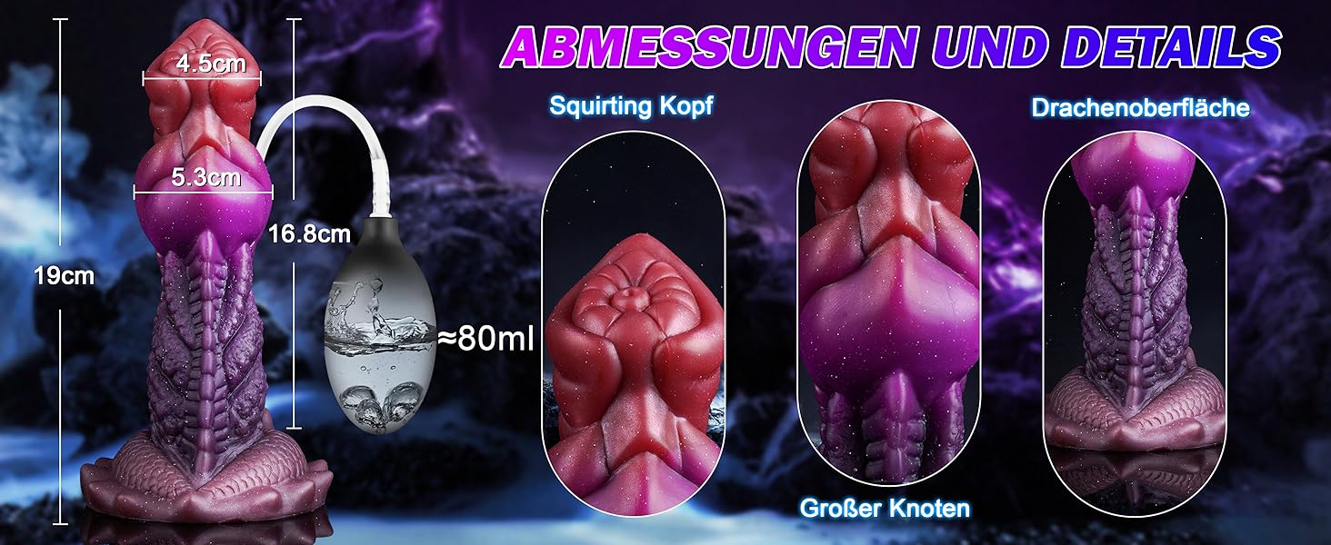 Силіконовий дildo-дракон зі спреєм, 19 см, анальний плаг для жінок та чоловіків