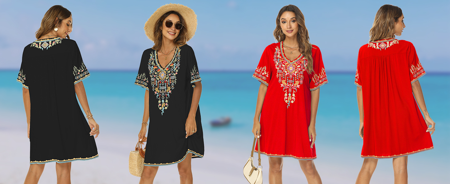 Літня сукня Boho в мексиканському стилі з квітковою вишивкою, чорна, розмір L