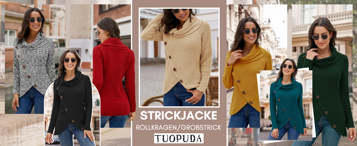 Жіночий в'язаний кардиган Tuopuda oversize з високим коміром, теплий зимовий светр грубої в'язки, синій, розмір L