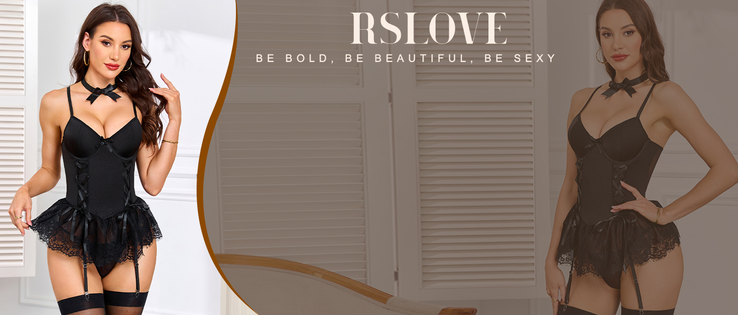 Сексуальний комплект білизни RSLOVE: бебі-дол з V-подібним вирізом, поясом для панчох та панчохами, рожевий, розмір XL