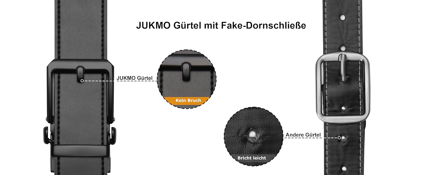 Чоловічий шкіряний ремінь JUKMO з автоматичною пряжкою (клікет), чорний, довжина 125 см, для талії 91-105 см, у подарунковій коробці