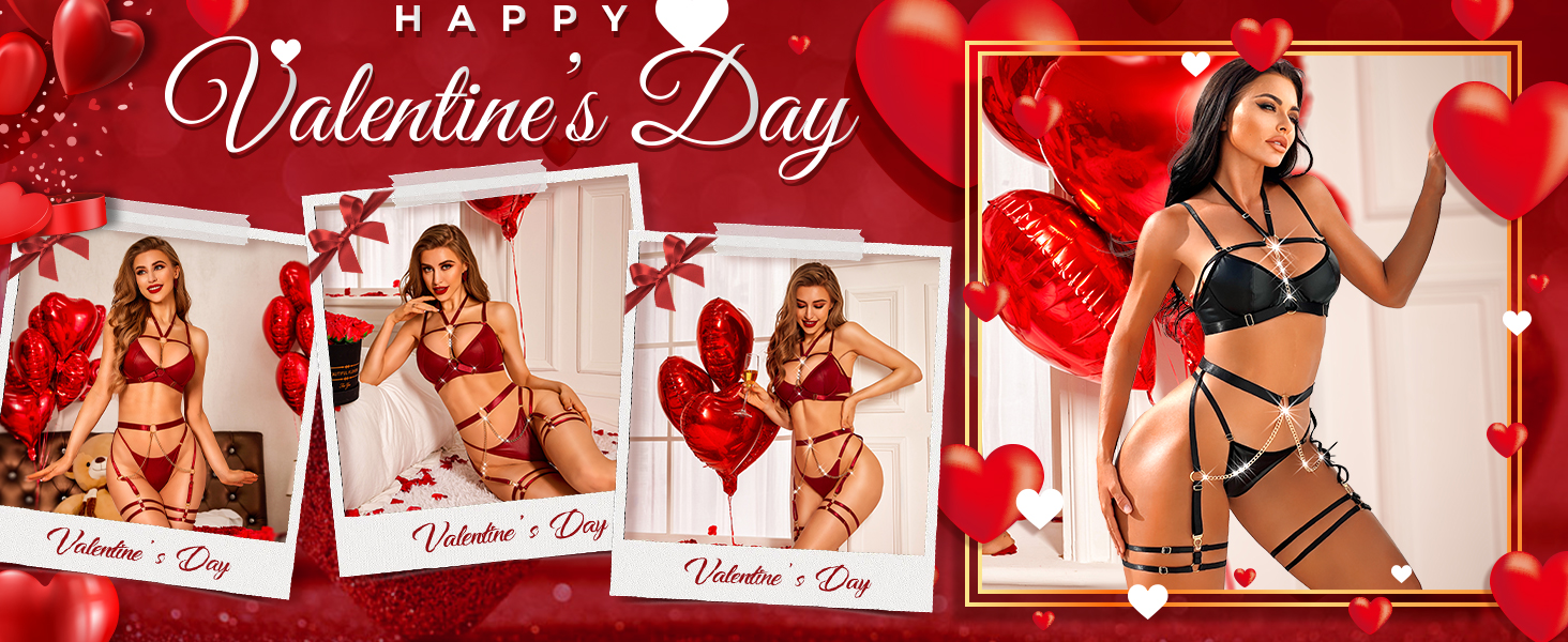 Жіночий комплект спідньої білизни RSLOVE з бретельками - Сексуальна білизна бюстгальтер та труси, 6 предметів, чорний колір