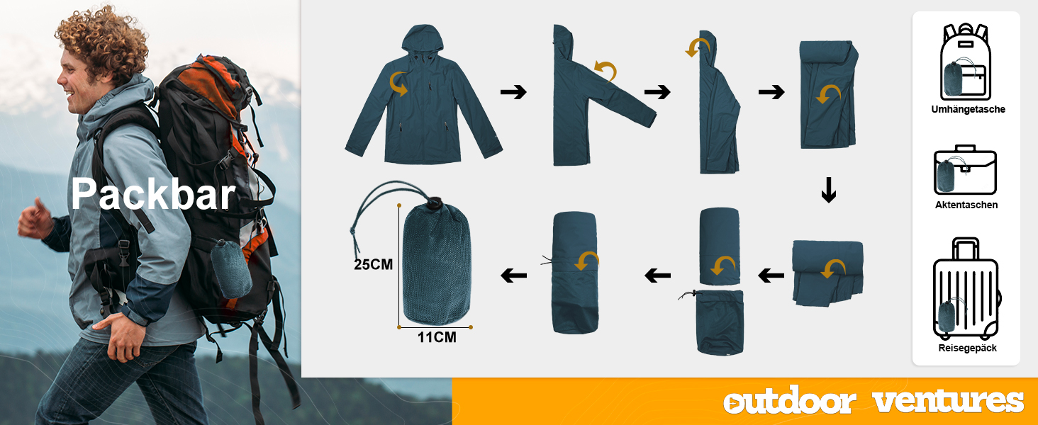 Чоловіча водонепроникна куртка Outdoor Ventures: легка вітрозахисна куртка для активного відпочинку, темно-синя, розмір M