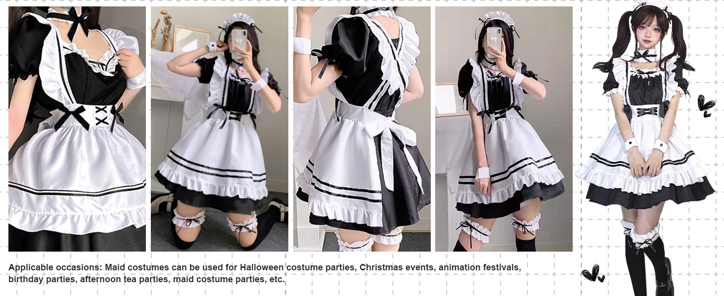Костюм французької служниці: сукня для косплею в стилі аніме, класичний набір для Хелловіну та Різдва, чорний колір