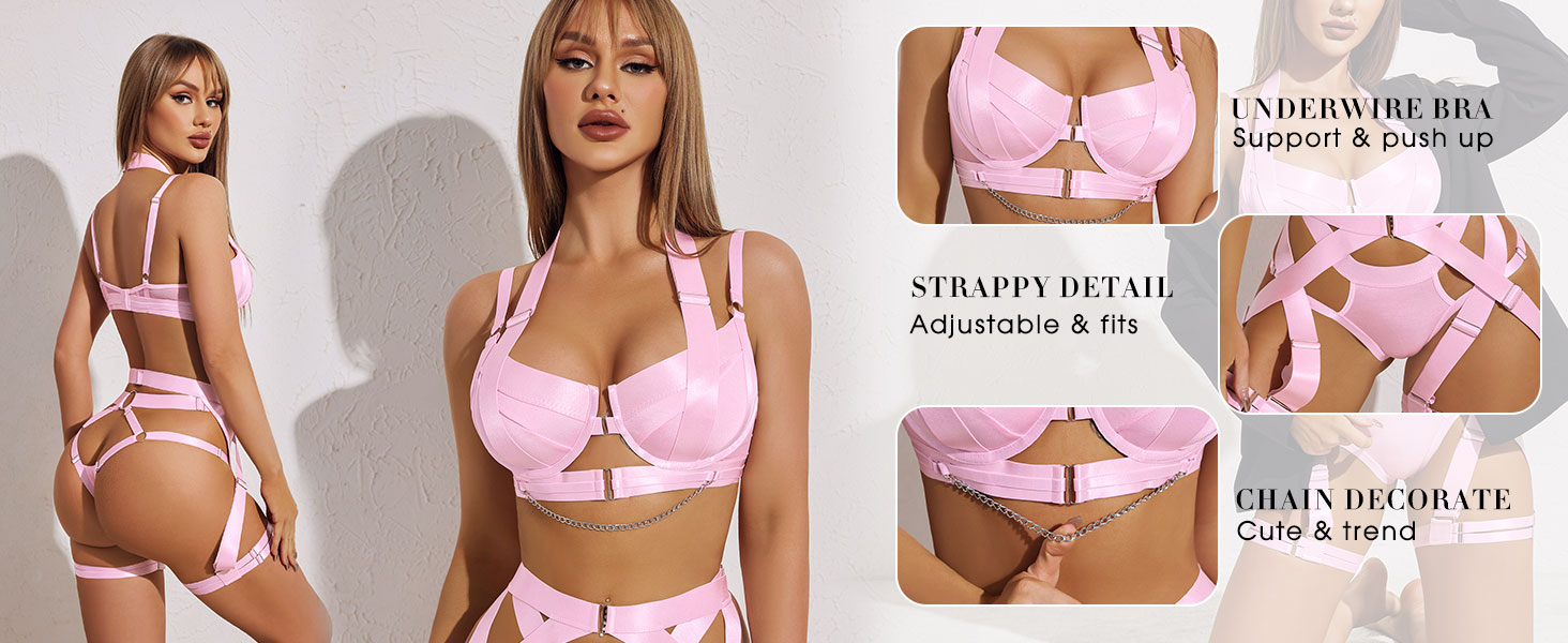 Avidlove Комплект сексуальної білизни для жінок: бюстгальтер з пуш-ап, трусики, бретельки, сліп, чорний