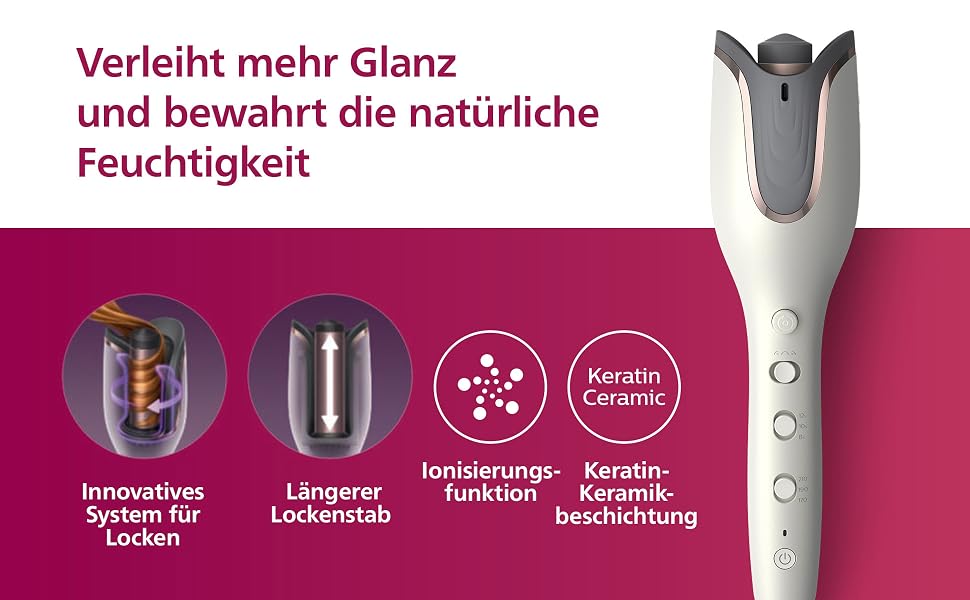 Автоматичний стайлер для завивки волосся Philips 8000 Series з технологією MoistureProtect, 27 варіантів укладання, білий, BHB878/00